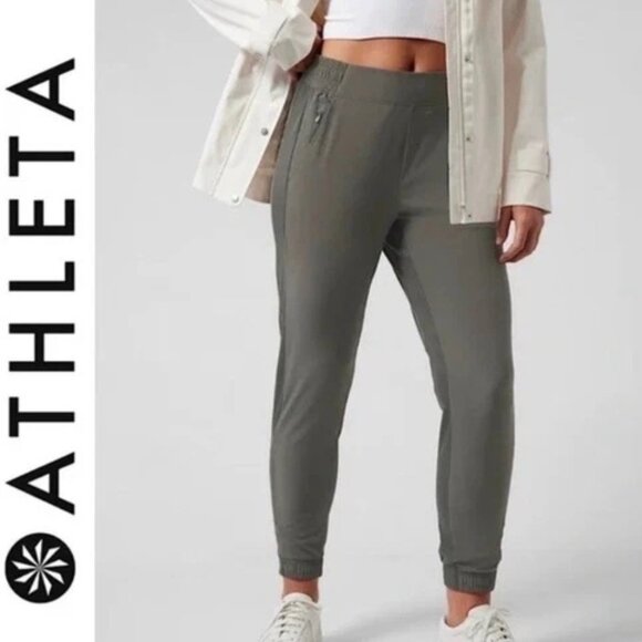 Athleta Textured Brooklyn Jogger Women's Size 8 Lightweight Pockets Olive Green - Picture 1 of 7